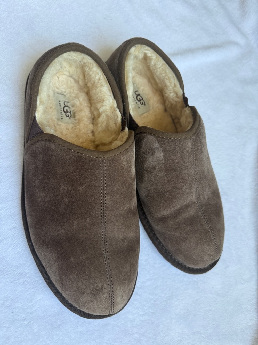 UGG Men's Brown Suede Shearling Slip-On Loafers